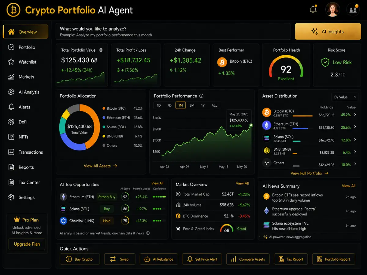 aicryptoportofolio.app AI crypto portfolio app — portfolio dashboard preview